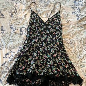 Floral Strappy Romper with Lace Hem